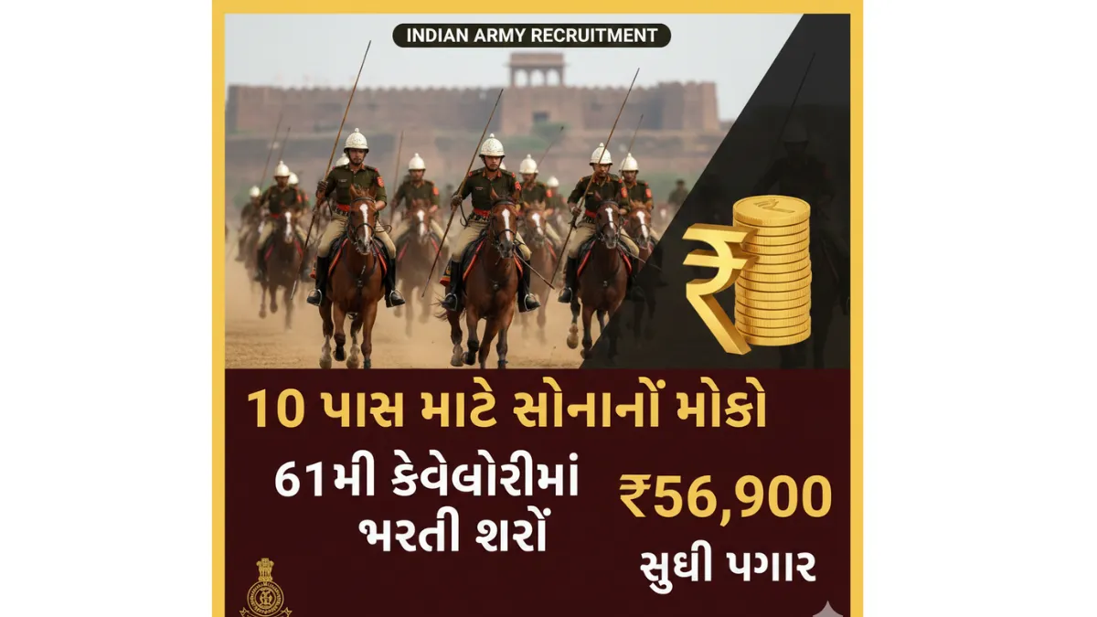 10 પાસ માટે સોનાનો મોકો: 61મી કેવેલરીમાં ભરતી શરૂ, મળશે ₹56,900 સુધી પગાર